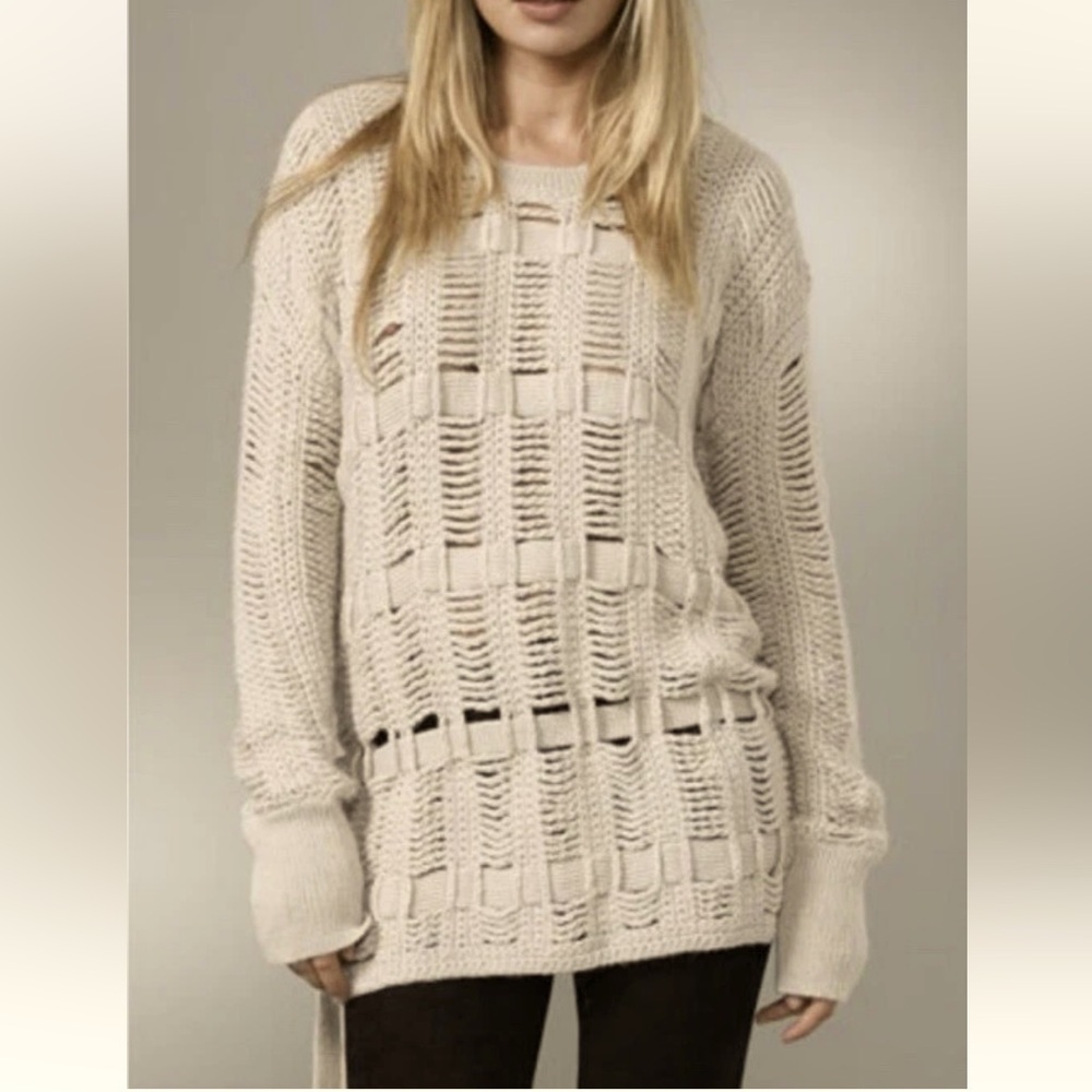 BCBG MAXAZRIA |  Oversized Open Knit Crochet Alpaca Blend Sweater | Small